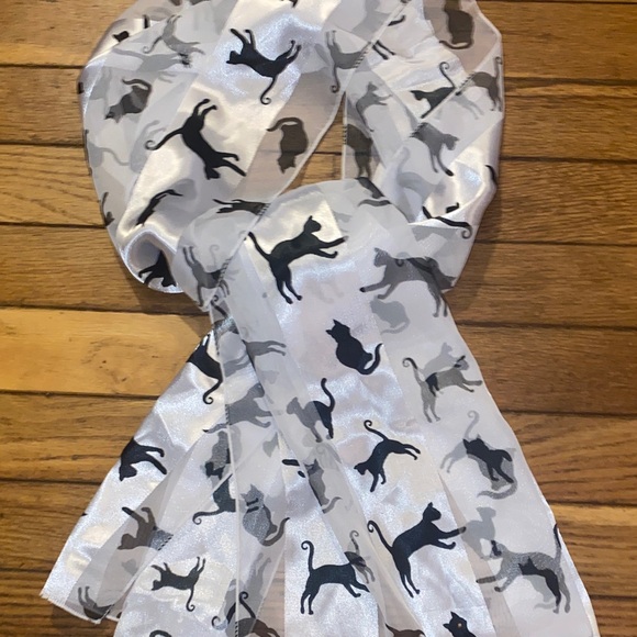 Scarf Accessories - Chic Cat Patterned Sheer Scarf